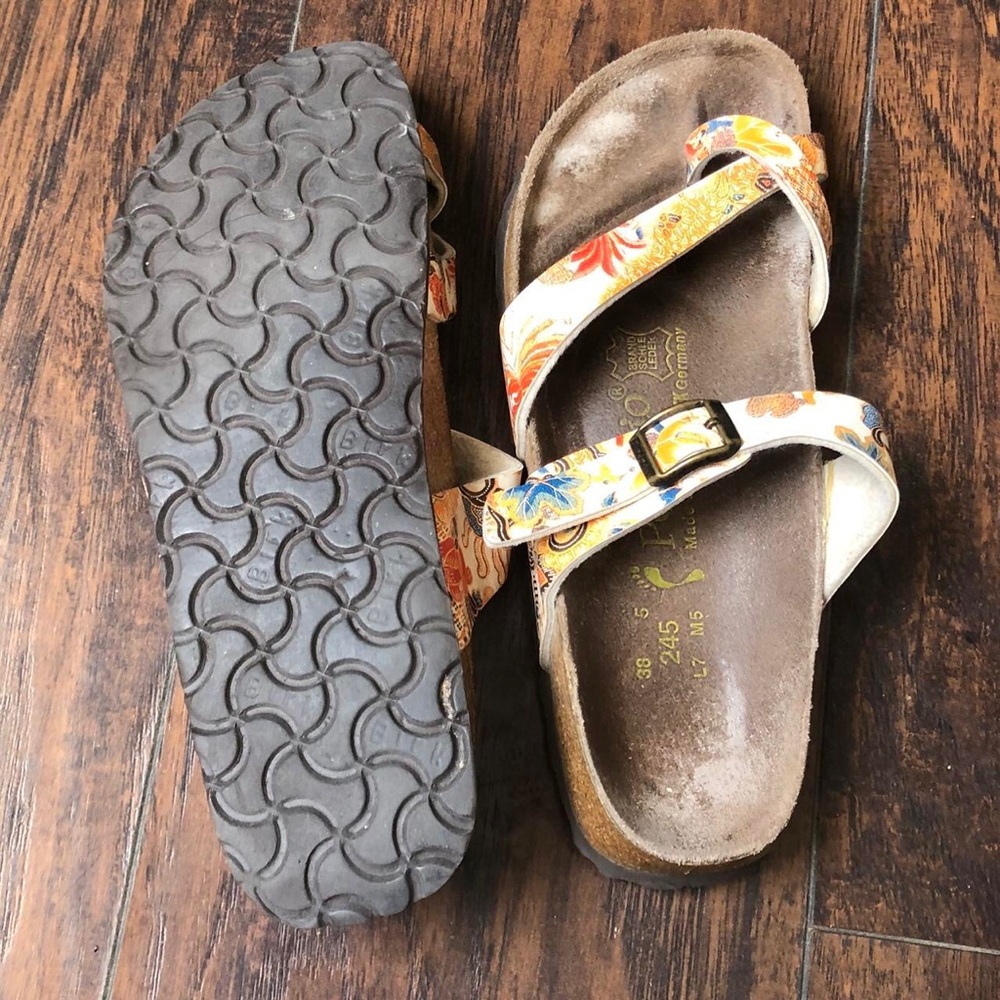 Papillio Birkenstock Mayori Tabora Floral Tropical Garden Slides Sandal Toe Loop - Picture 4 of 5